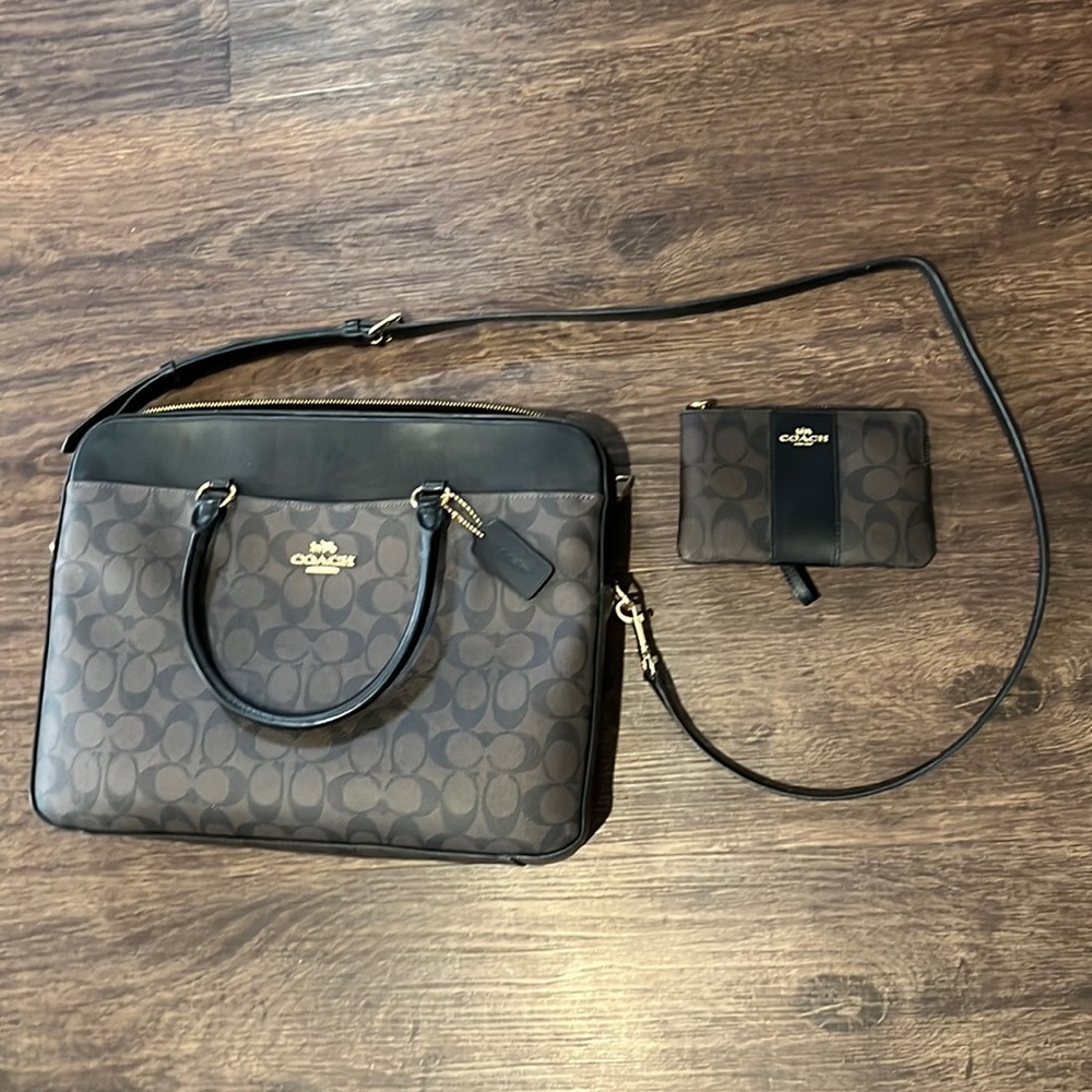 Coach, Brown Laptop Bag & Wallet